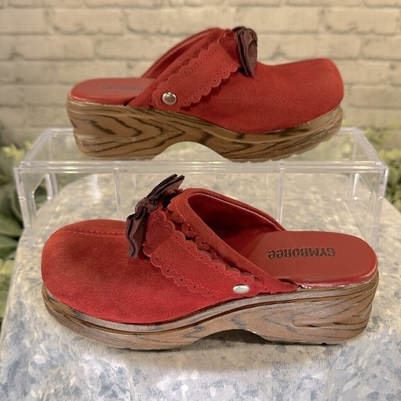Gymboree Willow Red Suede Woodgrain Platform Vintage Bow Clogs Girls 11M❤️EUC❤️ - Picture 5 of 11